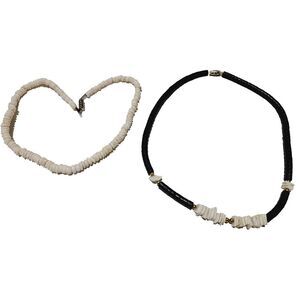 SET LOT OF 2 Hawaii Surfer Style Necklace - Puka Shell And Wooden Disk Beaded